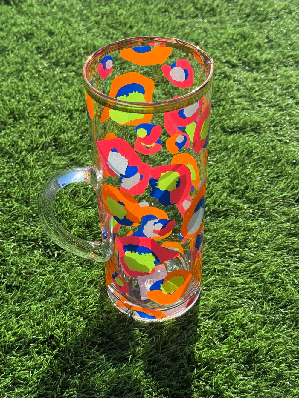 Colorful Floral-Pattern Glass Tumbler Mug - Multi-Color
